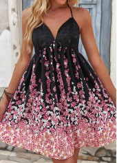 Floral Print Tie Black Halter Sleeveless Dress