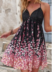 Floral Print Tie Black Halter Sleeveless Dress