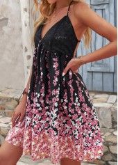 Floral Print Tie Black Halter Sleeveless Dress