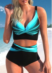 Wide Strap Ombre Cyan Bikini Set