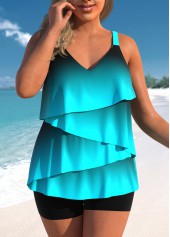Cyan Plus Size Ombre Layered Tankini Top-No Bottom