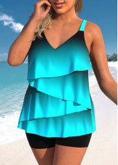 Cyan Plus Size Ombre Layered Tankini Top-No Bottom