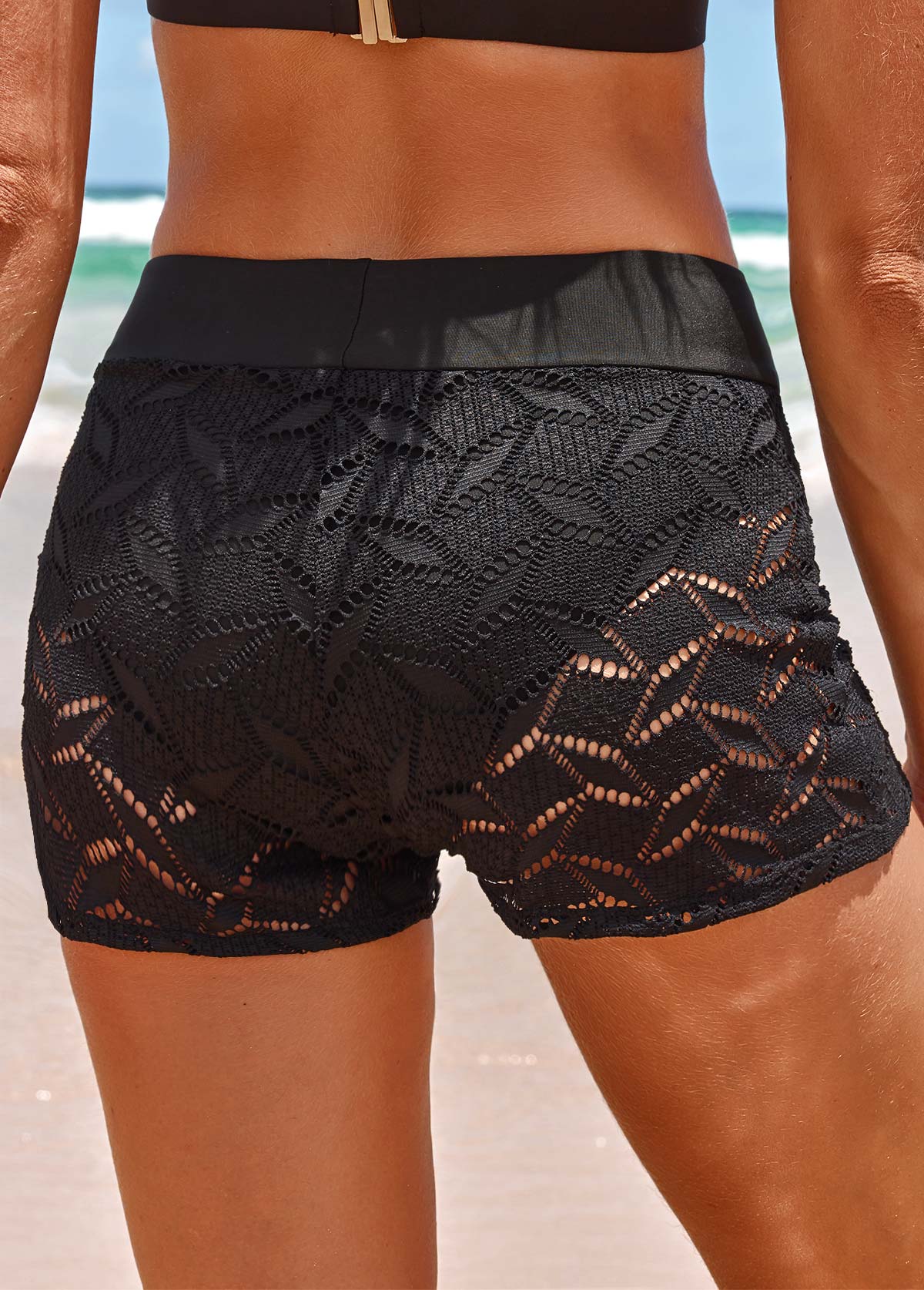 Lace Mid Waisted Black Beach Shorts