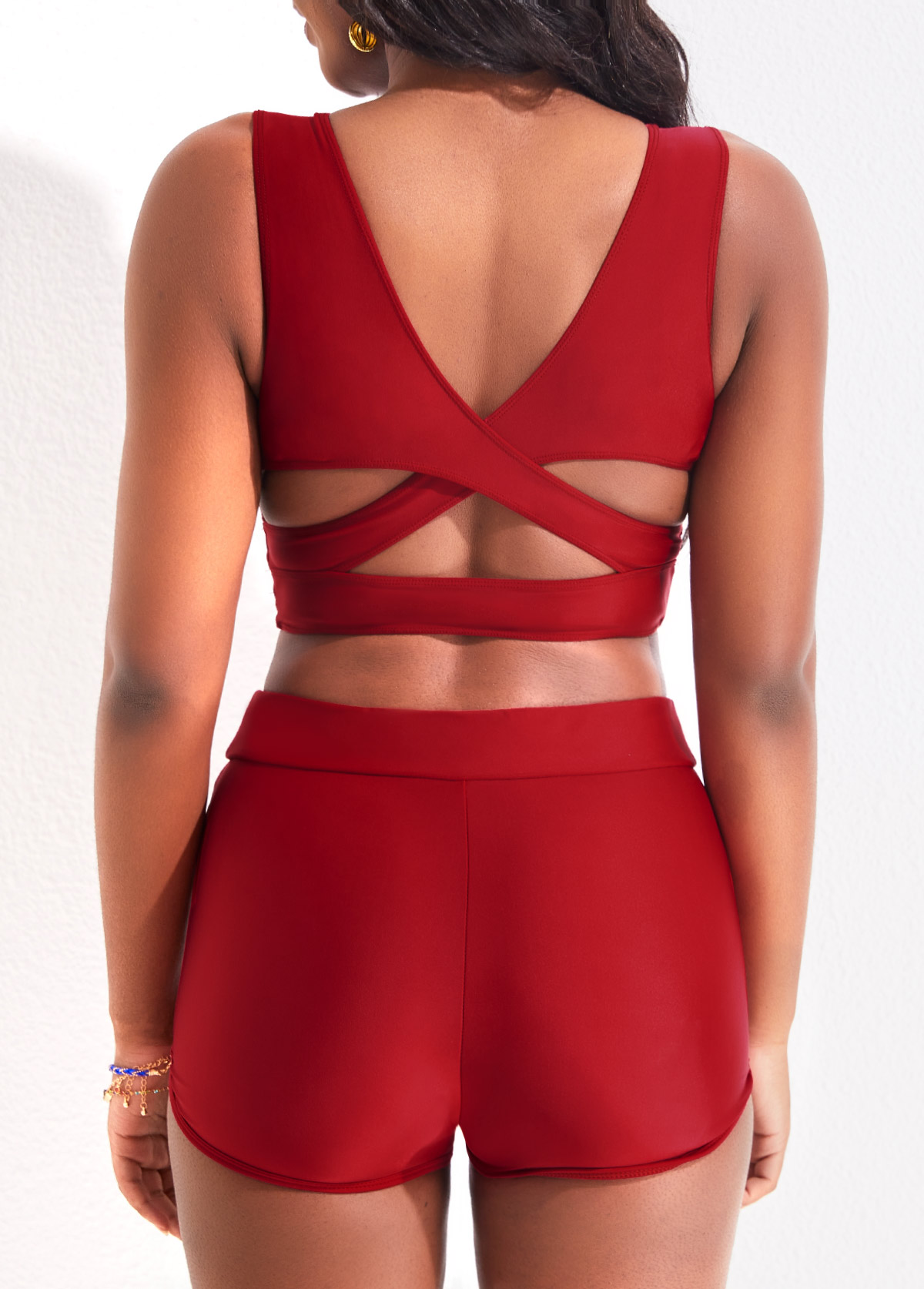 Cutout Criss Cross Wine Red Bikini Set