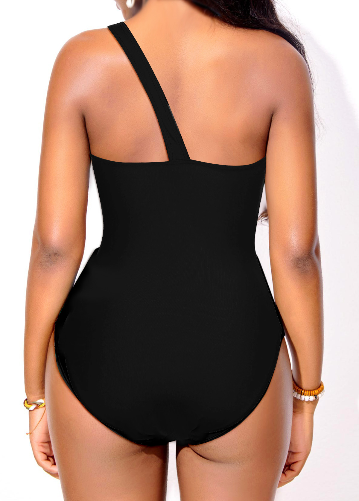 Contrast Asymmetry Black One Piece Swimwear