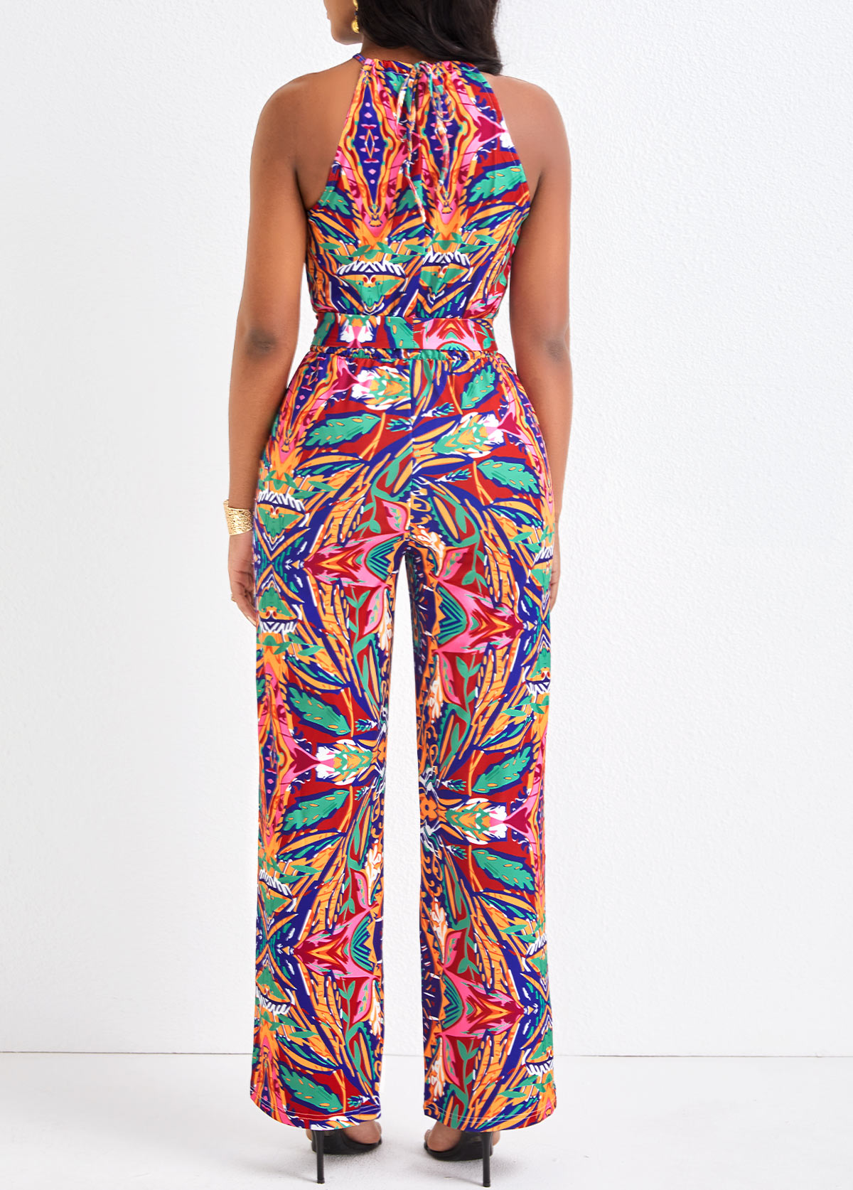 Graffiti Print Belted Multi Color Long Jumpsuit