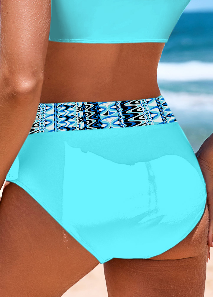 Geometric Print Cyan Mid Waisted Bikini Bottom