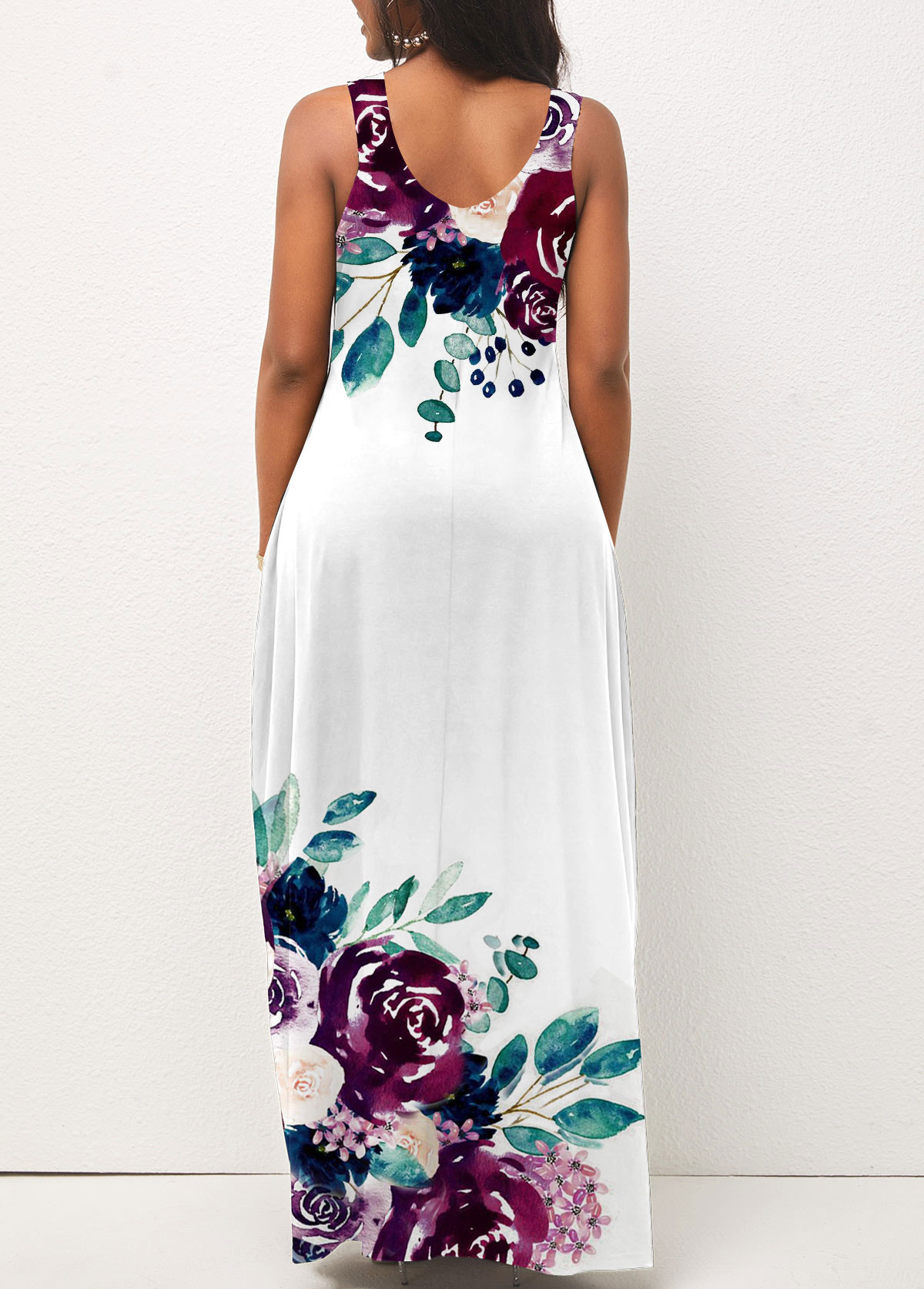 Floral Print Pocket White Maxi Dress