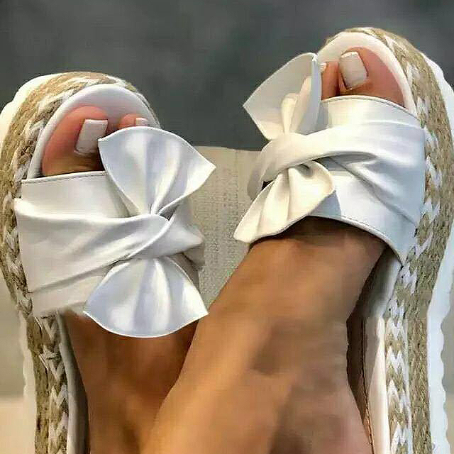 Open Toe Mid Heel White Sliders