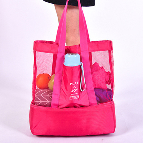 Mesh Hot Pink Hasp Shoulder Tote Bag