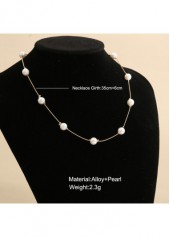 Pearl Design White Metal Detail Necklace