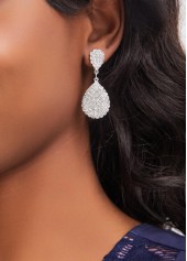Teardrop Design Rhinestone Silvery White Earrings