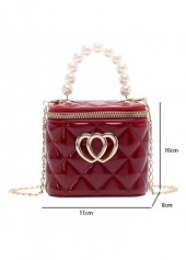 Wine Red Zip Pearl Chains Shoulder Bag