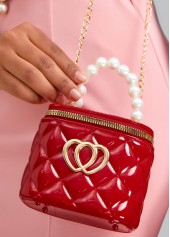 Wine Red Zip Pearl Chains Shoulder Bag