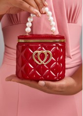 Wine Red Zip Pearl Chains Shoulder Bag