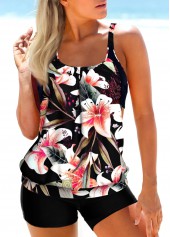 Wide Strap Cutout Floral Print Multi Color Tankini Top-No Bottom