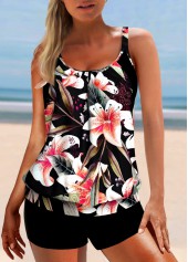Wide Strap Cutout Floral Print Multi Color Tankini Top-No Bottom