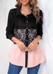 Plus Size Long Sleeve Shirt Collar Blouse