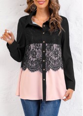 Plus Size Long Sleeve Shirt Collar Blouse