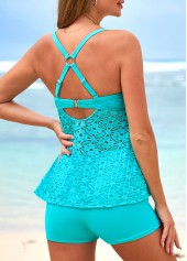 Lace Cut Out Cyan Tankini Top-No Bottom