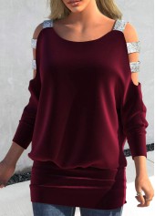 Velvet Wine Red Ladder Cutout T Shirt