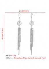 Silvery Pearl Design Rhinestone White Earrings