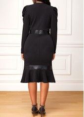 V Neck Long Sleeve Black Mermaid Dress