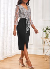 Black V Neck Lace Bodycon Dress