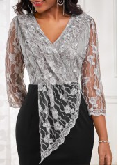 Black V Neck Lace Bodycon Dress