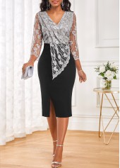 Black V Neck Lace Bodycon Dress