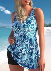 Paisley Print Blue Wide Strap Swimdress Top-No Bottom