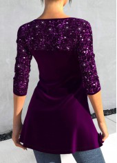 Purple Heart Collar Long Sleeve Sequin T Shirt