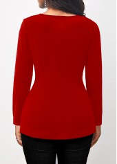 Red Surplice Cross Collar Long Sleeve T Shirt