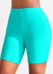 High Waisted Cyan Plus Size Swim Shorts