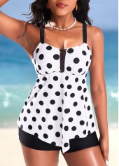 Polka Dot White Asymmetry Tankini Top-No Bottom