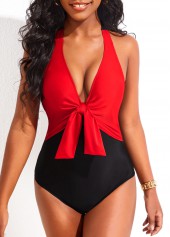 Contrast Tie Red One Piece Swimwear