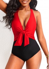 Contrast Tie Red One Piece Swimwear