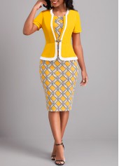 Geometric Print Round Neck Ginger Bodycon Dress