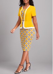 Geometric Print Round Neck Ginger Bodycon Dress