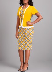 Geometric Print Round Neck Ginger Bodycon Dress