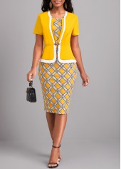 Geometric Print Round Neck Ginger Bodycon Dress