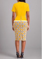 Geometric Print Round Neck Ginger Bodycon Dress