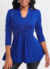 Royal Blue V Neck Ruched T Shirt