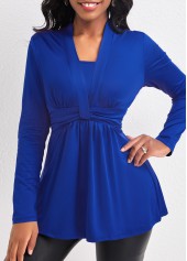 Royal Blue V Neck Ruched T Shirt