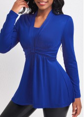 Royal Blue V Neck Ruched T Shirt