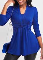 Royal Blue V Neck Ruched T Shirt