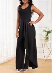 Black Long V Neck Sleeveless Jumpsuit