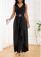 Black Long V Neck Sleeveless Jumpsuit