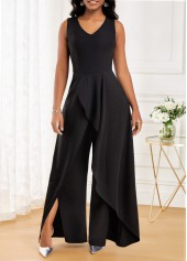 Black Long V Neck Sleeveless Jumpsuit