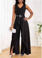 Black Long V Neck Sleeveless Jumpsuit